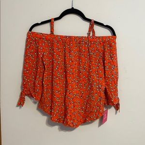 Amy Byer orange, floral, off the shoulder top